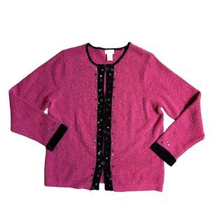 Sigrid Olsen Sport Cardigan Pink Bouclé Sweater Bead Trip M Vintage Fairy Whimsy